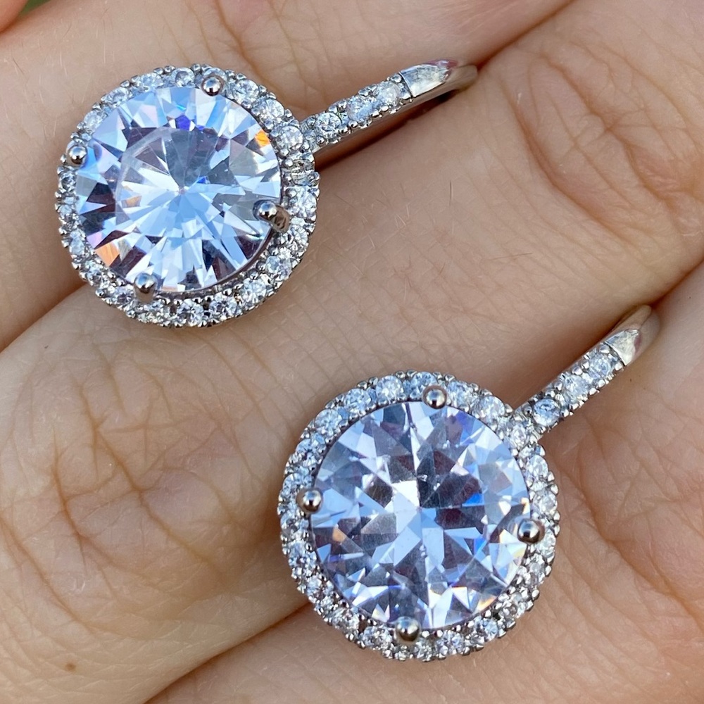 NEW Sterling Silver Diamond Earrings - Picture 3 of 6